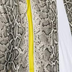 مملوكة مسبقًا Roberto Cavalli Beige Snake Print Synthetic Rib Knit Trimmed Bomber Jacket S