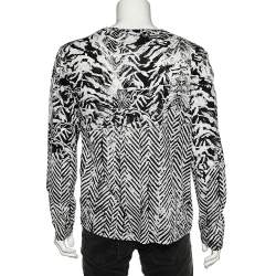 Pre Owned Roberto Cavalli Brown & White Cotton Knit Long Sleeve T-Shirt XXL