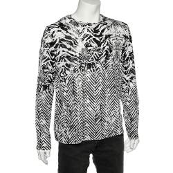 Pre Owned Roberto Cavalli Brown & White Cotton Knit Long Sleeve T-Shirt XXL