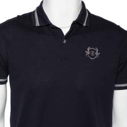 Pre Owned تي شيرت بولو روبرتو كافالي مطرز أيقونة شعار بيك قطن كحلي مقاس متوسط