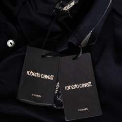 Pre Owned تي شيرت بولو روبرتو كافالي مطرز أيقونة شعار بيك قطن كحلي مقاس متوسط