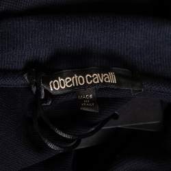 Pre Owned تي شيرت بولو روبرتو كافالي مطرز أيقونة شعار بيك قطن كحلي مقاس متوسط