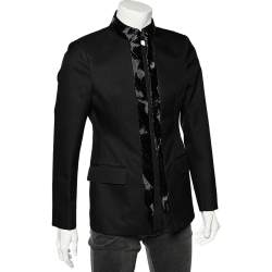 Pre Owned Roberto Cavalli Black Wool Embellished Trimmed Buttoned Jacket M