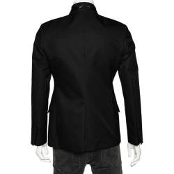 Pre Owned Roberto Cavalli Black Wool Embellished Trimmed Buttoned Jacket M