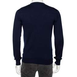 Pre Owned Roberto Cavalli Navy Blue Knit Pocketed Button Front Cardigan M