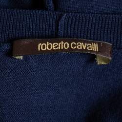 Pre Owned Roberto Cavalli Navy Blue Knit Pocketed Button Front Cardigan M