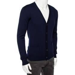 Pre Owned Roberto Cavalli Navy Blue Knit Pocketed Button Front Cardigan M
