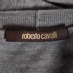 Roberto Cavalli Grey Knit Pocketed Button Front Cardigan M