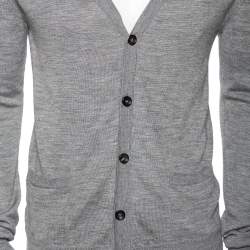 Roberto Cavalli Grey Knit Pocketed Button Front Cardigan M