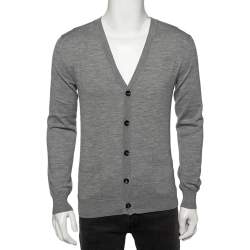 Pre Owned Roberto Cavalli Grey Knit Pocketed Button Front Cardigan M