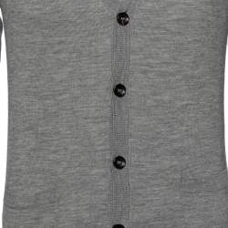 Pre Owned Roberto Cavalli Grey Knit Pocketed Button Front Cardigan M