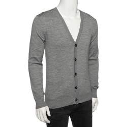Pre Owned Roberto Cavalli Grey Knit Pocketed Button Front Cardigan M