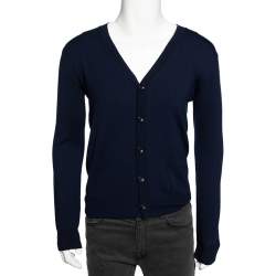 Roberto Cavalli Navy Blue Knit Pocketed Button Front Cardigan M