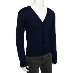 Roberto Cavalli Navy Blue Knit Pocketed Button Front Cardigan M