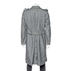 Roberto Cavalli Grey Wool Herringbone Double Breasted Coat XL