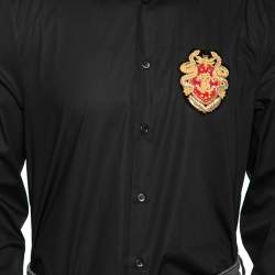 Pre Owned Roberto Cavalli Black Cotton Logo Crest Embroidered Button Front Shirt XL