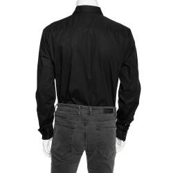 Pre Owned Roberto Cavalli Black Cotton Logo Crest Embroidered Button Front Shirt XL