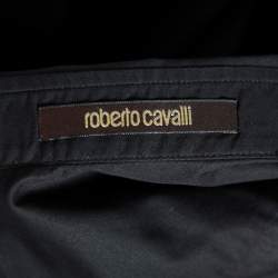 Pre Owned Roberto Cavalli Black Cotton Logo Crest Embroidered Button Front Shirt XL