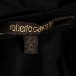 Pre Owned Roberto Cavalli Black Printed Cotton Short Sleeve Oversized T-Shirt M