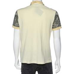 Pre Owned Roberto Cavalli Yellow Snakeskin Printed Cotton Pique Polo T-Shirt XL