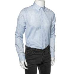 Pre Owned Roberto Cavalli Blue Floral Printed Full Sleeves Shirt L