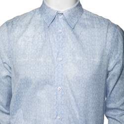 Pre Owned Roberto Cavalli Blue Floral Printed Full Sleeves Shirt L