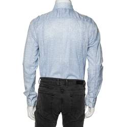 Pre Owned Roberto Cavalli Blue Floral Printed Full Sleeves Shirt L