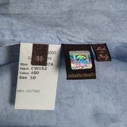 Pre Owned Roberto Cavalli Blue Floral Printed Full Sleeves Shirt L