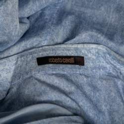 Pre Owned Roberto Cavalli Blue Floral Printed Full Sleeves Shirt L