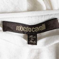 Pre Owned تي شيرت روبرتو كافالي تريكو أبيض منقوش برقبة مستديرة أكمام قصيرة مقاس متوسط - ميديوم