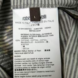 مملوكة مسبقًا Roberto Cavalli Grey Striped Printed Cotton Polo T-Shirt L