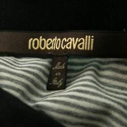 مملوكة مسبقًا Roberto Cavalli Grey Striped Printed Cotton Polo T-Shirt L