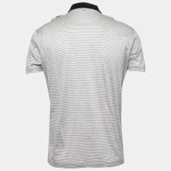 مملوكة مسبقًا Roberto Cavalli Grey Striped Printed Cotton Polo T-Shirt L