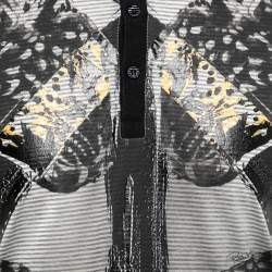 مملوكة مسبقًا Roberto Cavalli Grey Striped Printed Cotton Polo T-Shirt L