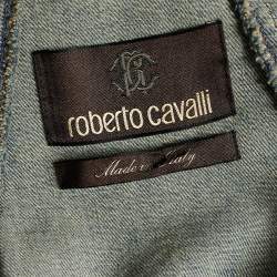 Pre Owned جاكيت روبرتو كافالي تراكر دنيم أزرق نيلي فاتح مقاس إكس إكس لارج