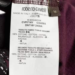 Pre Owned تي شيرت روبرت كافالي قطن عنابي بطباعة مقاس متوسط