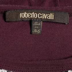 Pre Owned تي شيرت روبرت كافالي قطن عنابي بطباعة مقاس متوسط