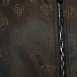 Pre Owned Roberto Cavalli Firenze Brown Logo Evil Eye Printed Synthetic Bomber Jacket M