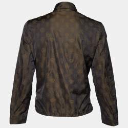Pre Owned Roberto Cavalli Firenze Brown Logo Evil Eye Printed Synthetic Bomber Jacket M