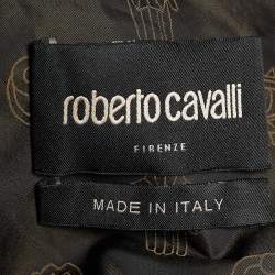 Pre Owned Roberto Cavalli Firenze Brown Logo Evil Eye Printed Synthetic Bomber Jacket M