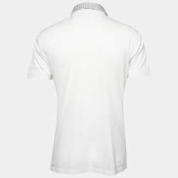 Pre Owned Roberto Cavalli White Cotton Printed Collar Polo T-Shirt L