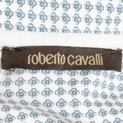 Pre Owned Roberto Cavalli White Cotton Printed Collar Polo T-Shirt L