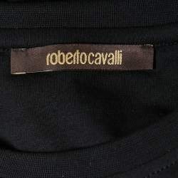 Pre Owned Roberto Cavalli Black Cotton Logo Print T-Shirt XL