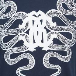 Pre Owned Roberto Cavalli Navy Blue Cotton Snake Logo Print T-Shirt XL