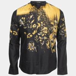 Pre Owned Roberto Cavalli Black Floral Print Cotton & Silk Button Front Shirt M
