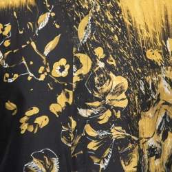 Pre Owned Roberto Cavalli Black Floral Print Cotton & Silk Button Front Shirt M