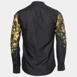 Pre Owned Roberto Cavalli Black Floral Print Cotton & Silk Button Front Shirt M