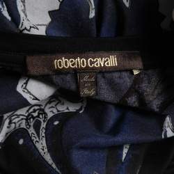 Pre Owned Roberto Cavalli Black Printed Cotton Crew Neck T-Shirt L