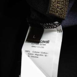 Pre Owned Roberto Cavalli Black Printed Cotton Crew Neck T-Shirt L