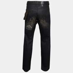 Pre Owned Roberto Cavalli Black Denim Distressed Jeans XL